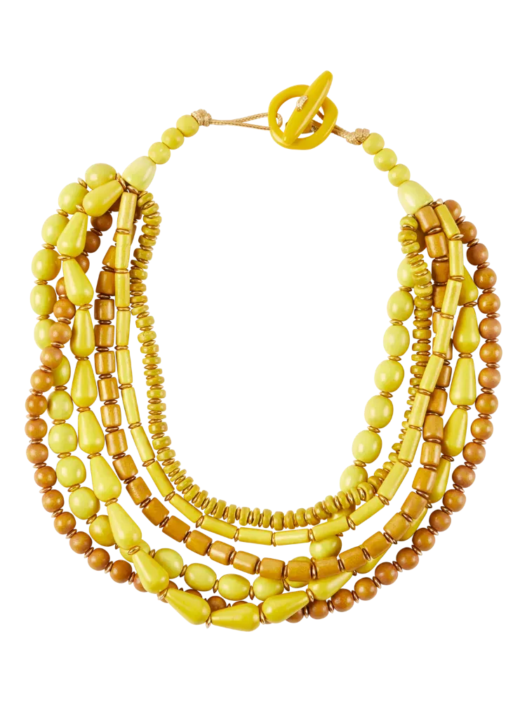 Layered Wooden Bead Adjustable Necklace
