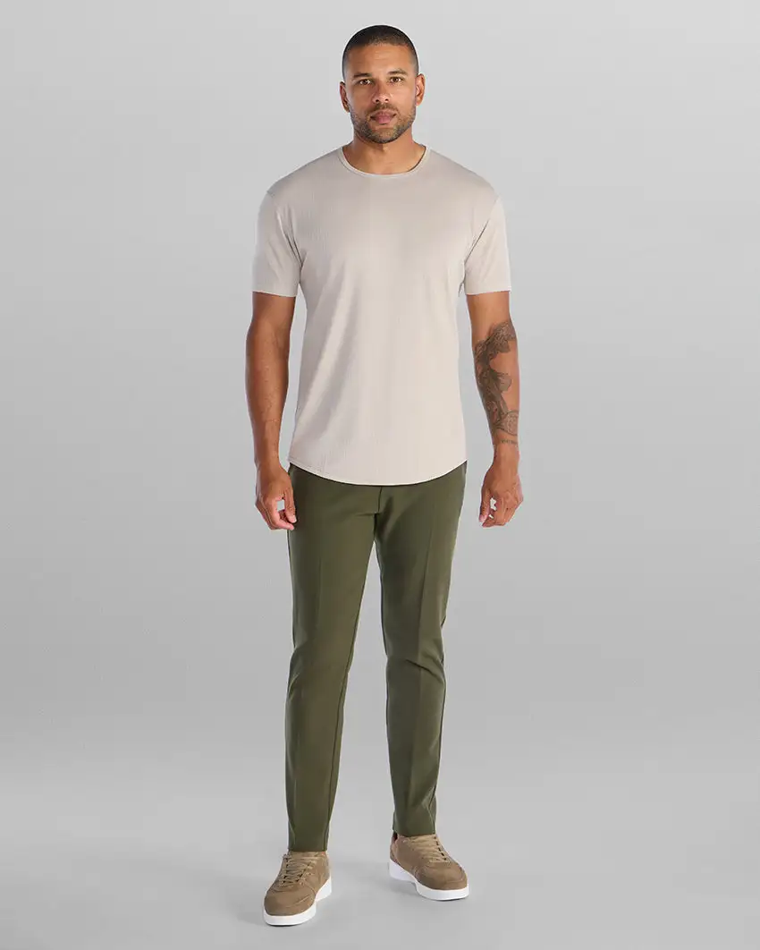 Ribbed Short Sleeve Drop-Cut
