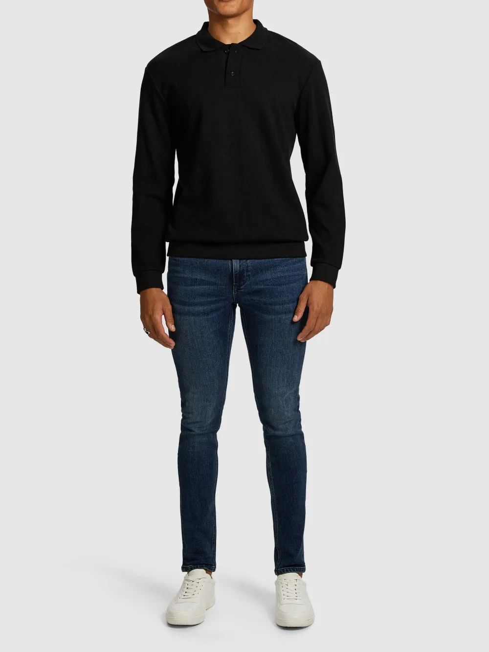 Black Long Sleeve Knit Polo Shirt