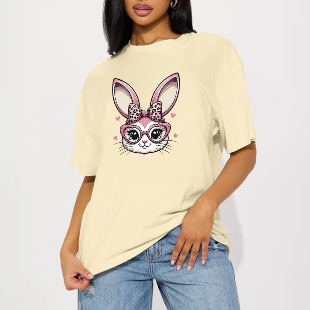 Cute Bunny Head Pattern Casual T-Shirt