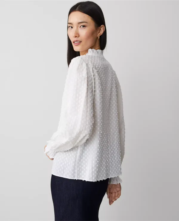 Clip Cutout Smocked Cuff Blouse