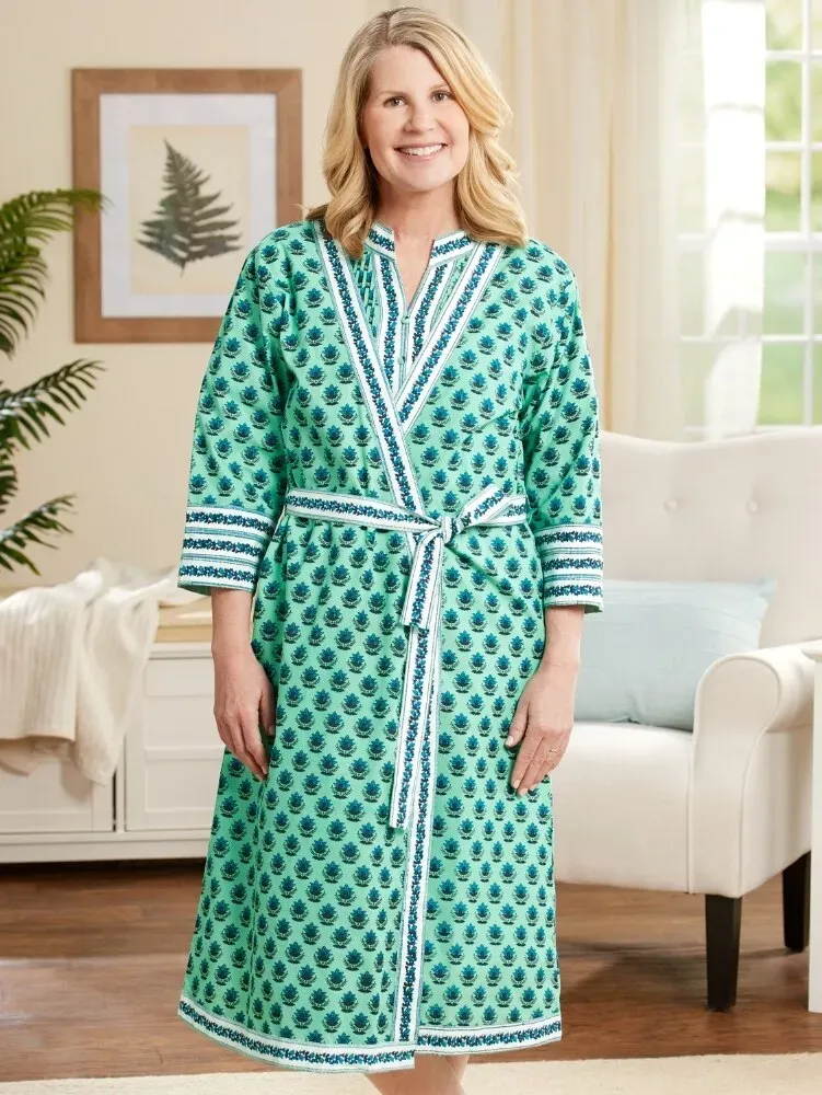 Ella Simone Indigo Dreams Lotus Print Wrap Robe