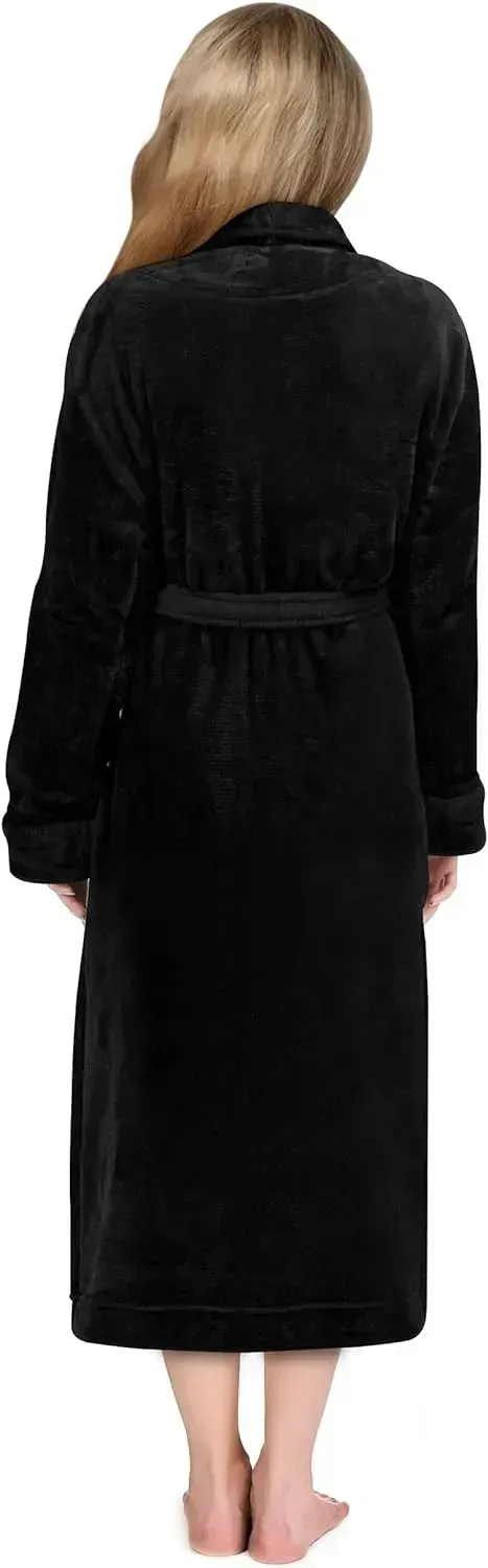 Women Fleece Shawl Collar Bathrobe - Plush Long Robe