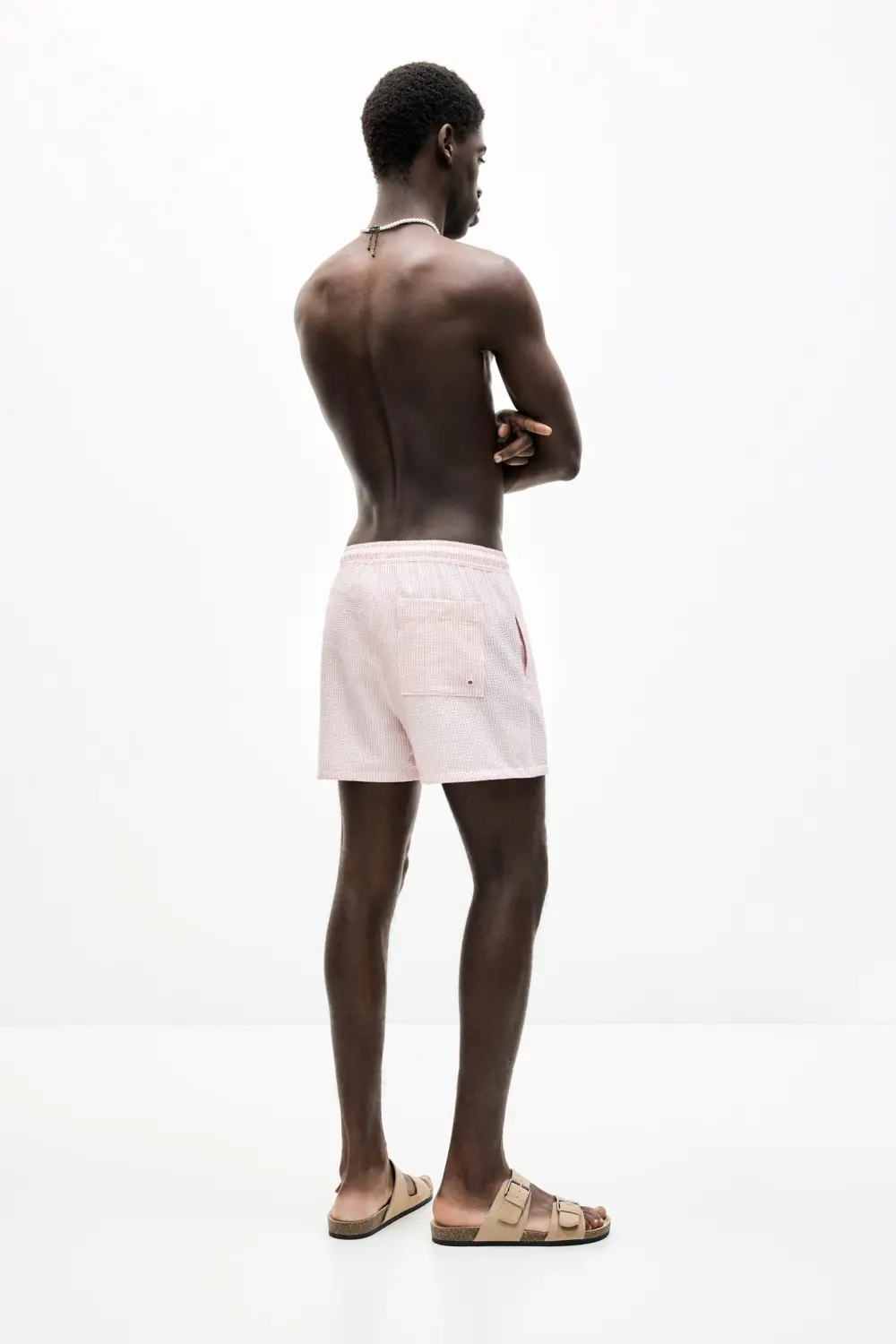 Striped seersucker swimming trunks