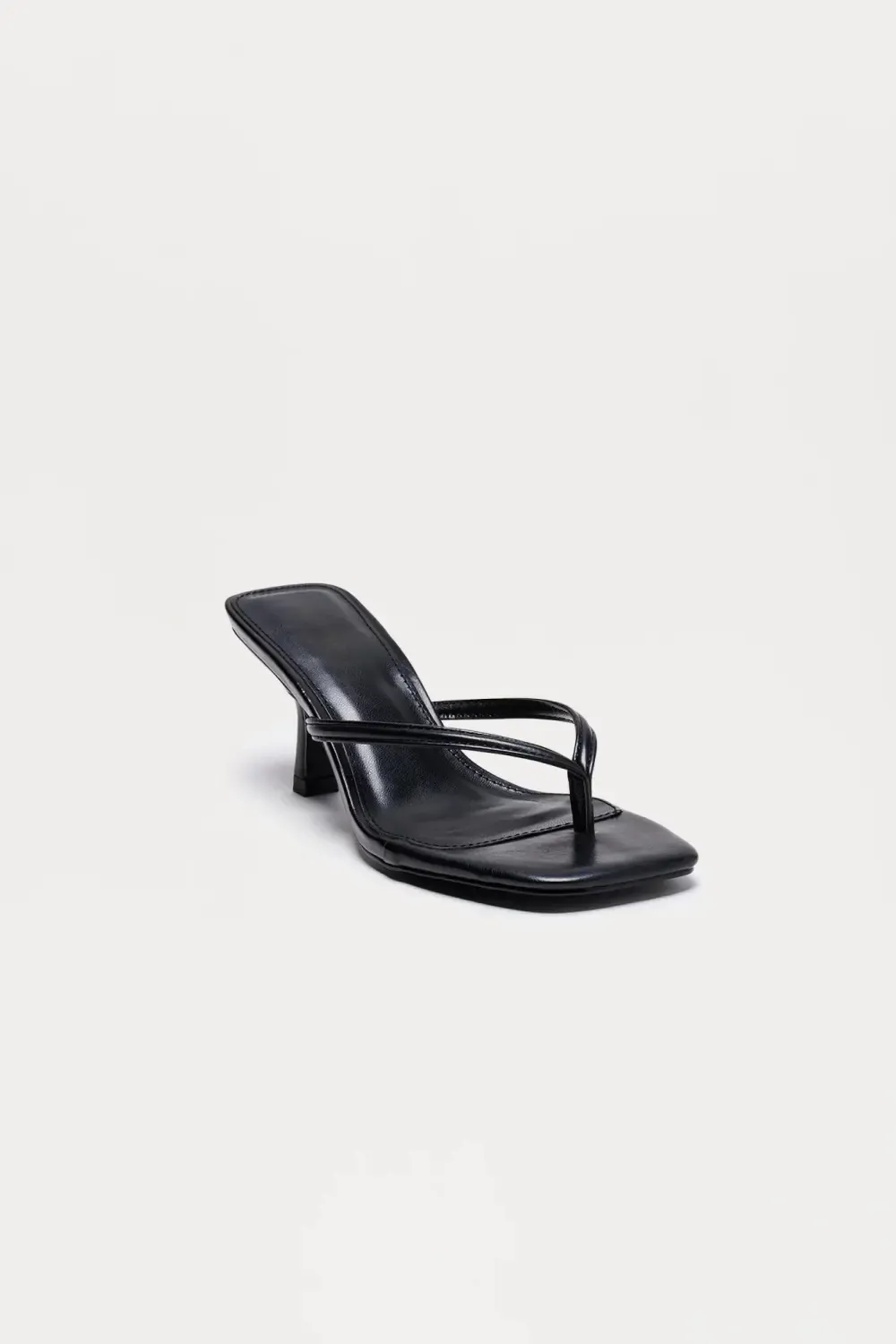 Yasmin Faux Leather Thong Heel Mules  - Black