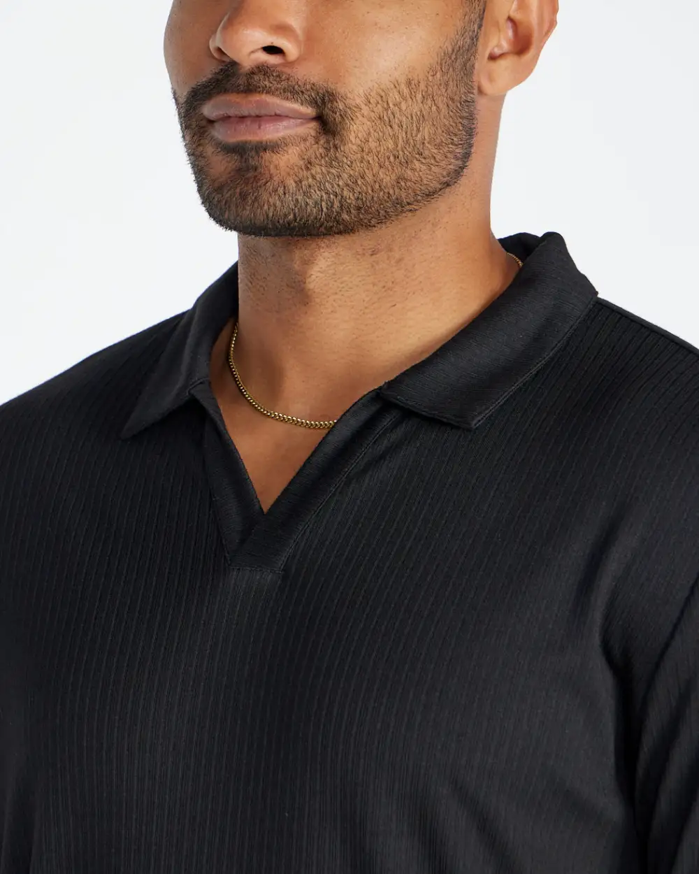 Ribbed Long Sleeve Open V Polo