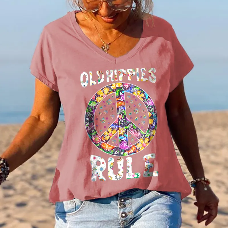 Old Hippies Rule Solid Simple Graphic Tees