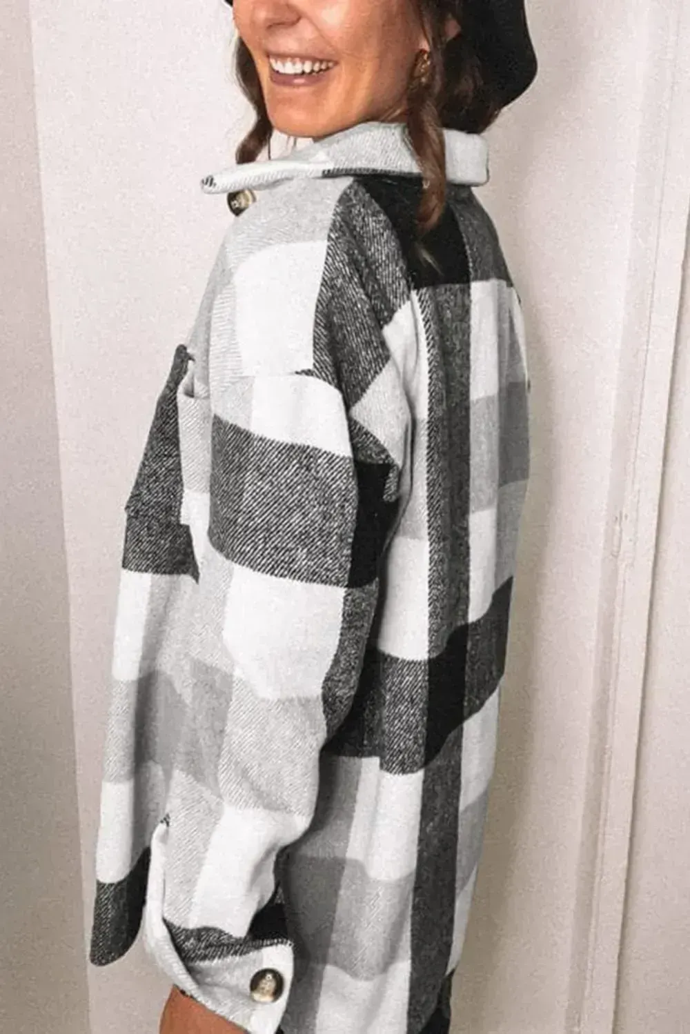 Women's 2023 Fall Clothes Plaid Shacket Jacket Long Sleeve Button Down Flannel Shirts Fashion Blouse
