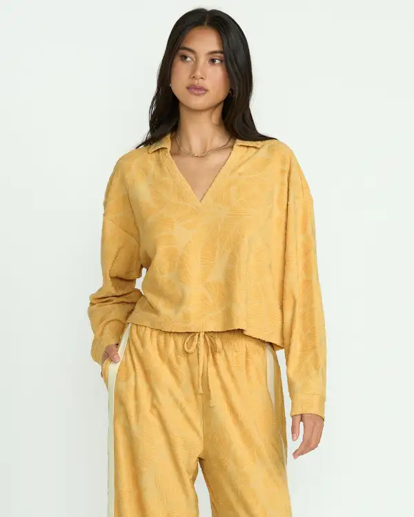 Sun Palm Terry Pullover Sweatshirt - Gold Coast