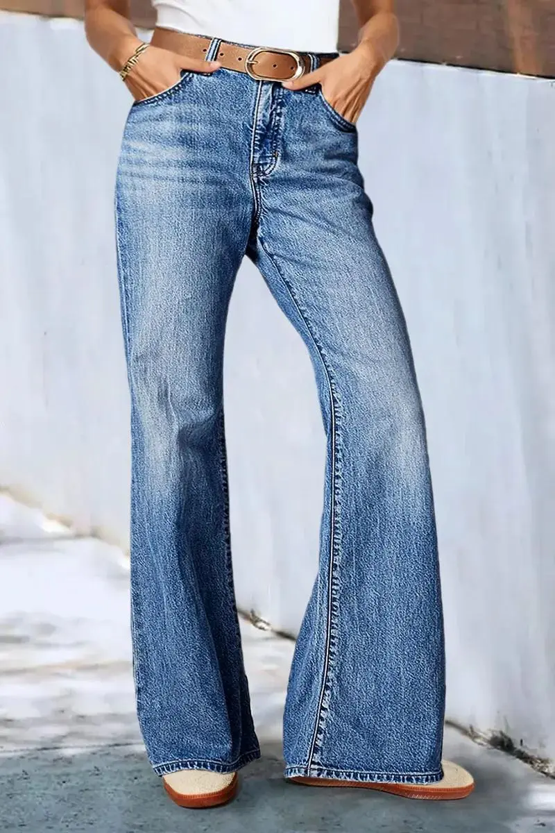 Wash High Waist Straight Leg Jeans Without Belt