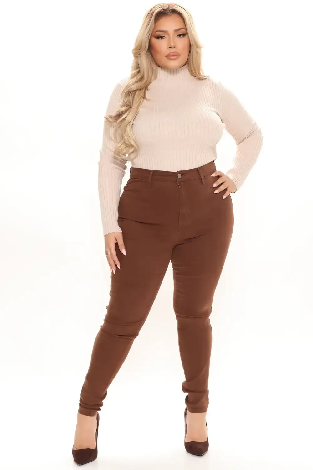 Classic High Waist Skinny Jeans - Chocolate