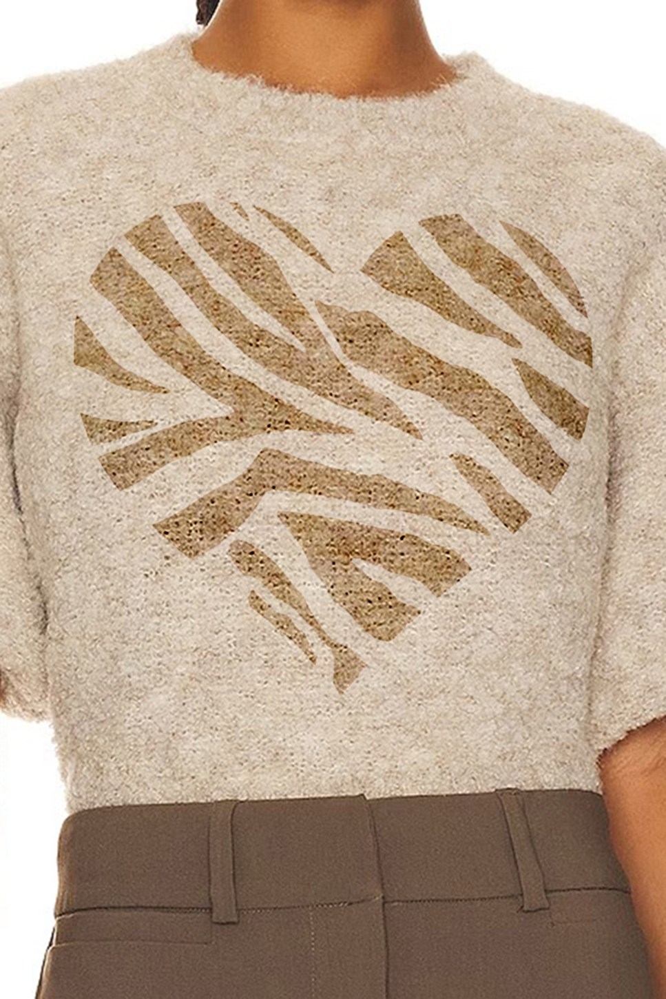 Zebra Heart Print Short Sleeve Sweater