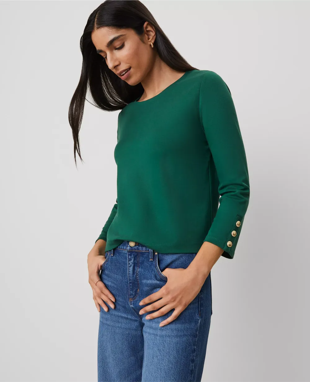 Ponte Button Cuff Top