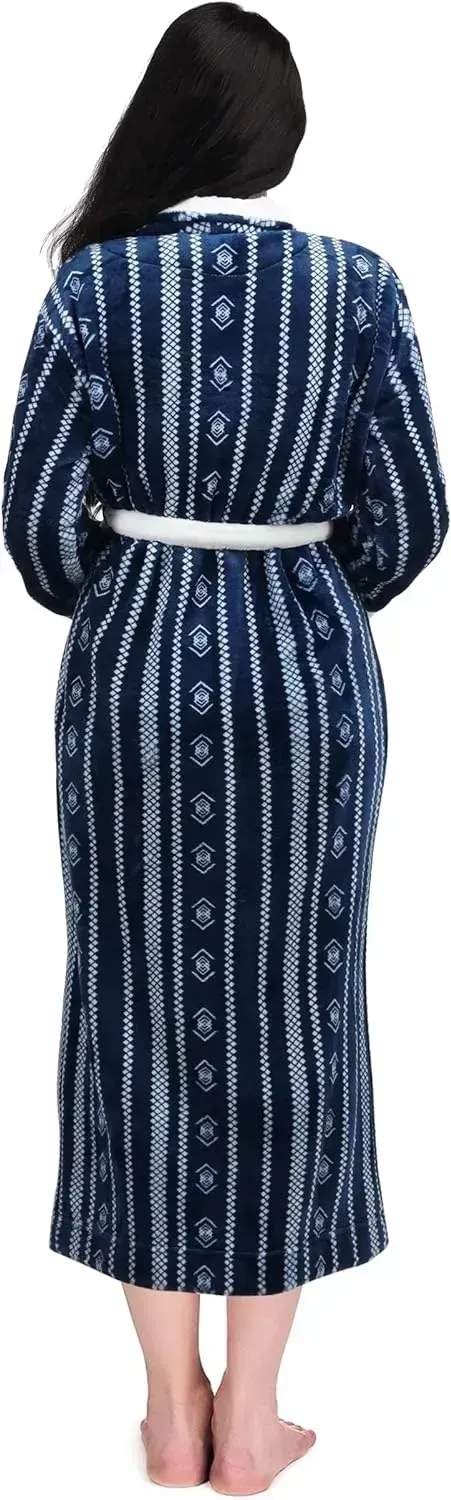 Women Fleece Shawl Collar Bathrobe - Plush Long Robe