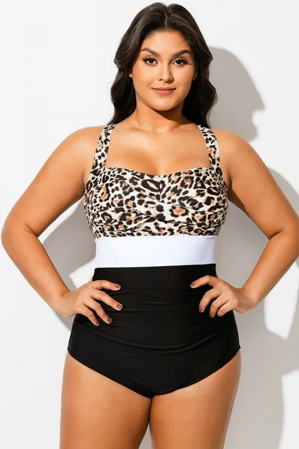 Leopard Print Twist Front Skinny One Piece Swimsuit