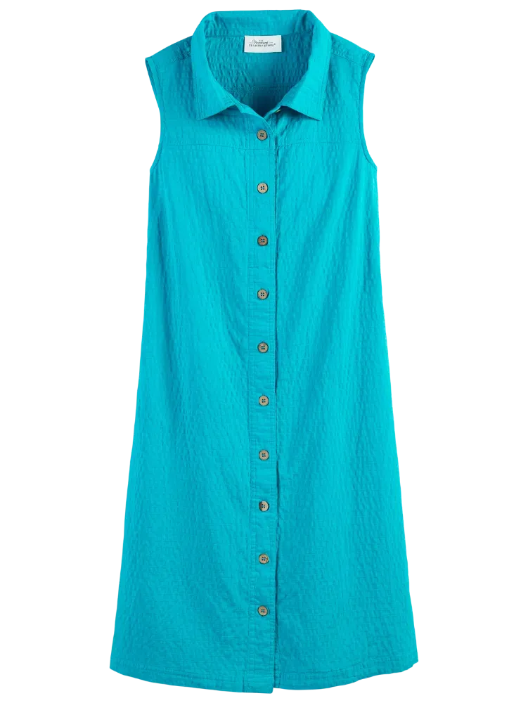 Crinkle-Cotton Sleeveless Button-Front Dress