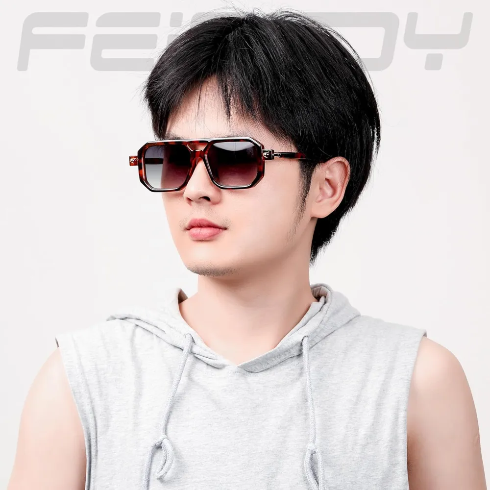 FEISEDY Vintage Square 70s Flat Aviator Sunglasses Women Men Classic Retro Stylish Frame UV400 Sunglasses B2622