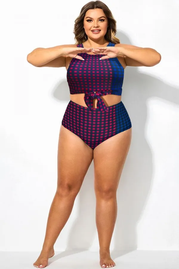 Plus Size Colorblock Check High Waisted Bottom