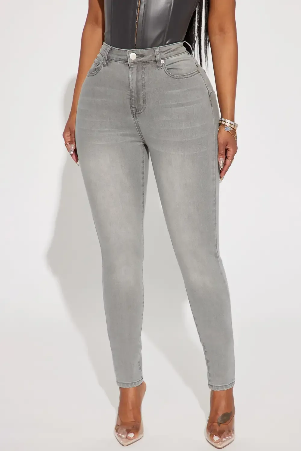 Reno Sculpting High Rise Stretch Skinny Jeans - Grey