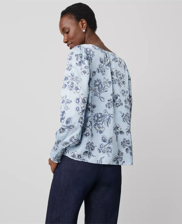 Toile Smocked Ruffle Blouse