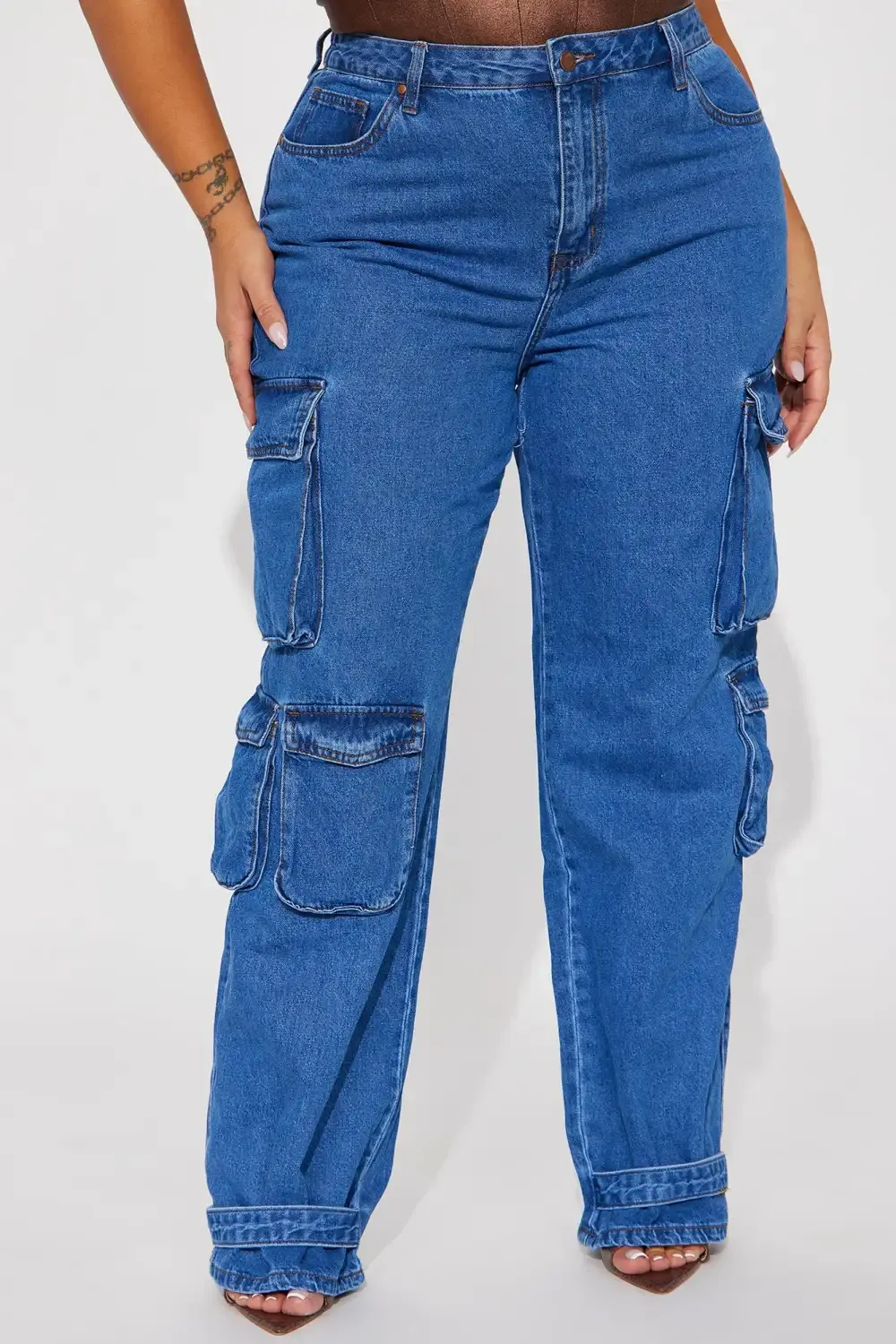 Time To Hustle Non Stretch Cargo Jean - Medium Wash