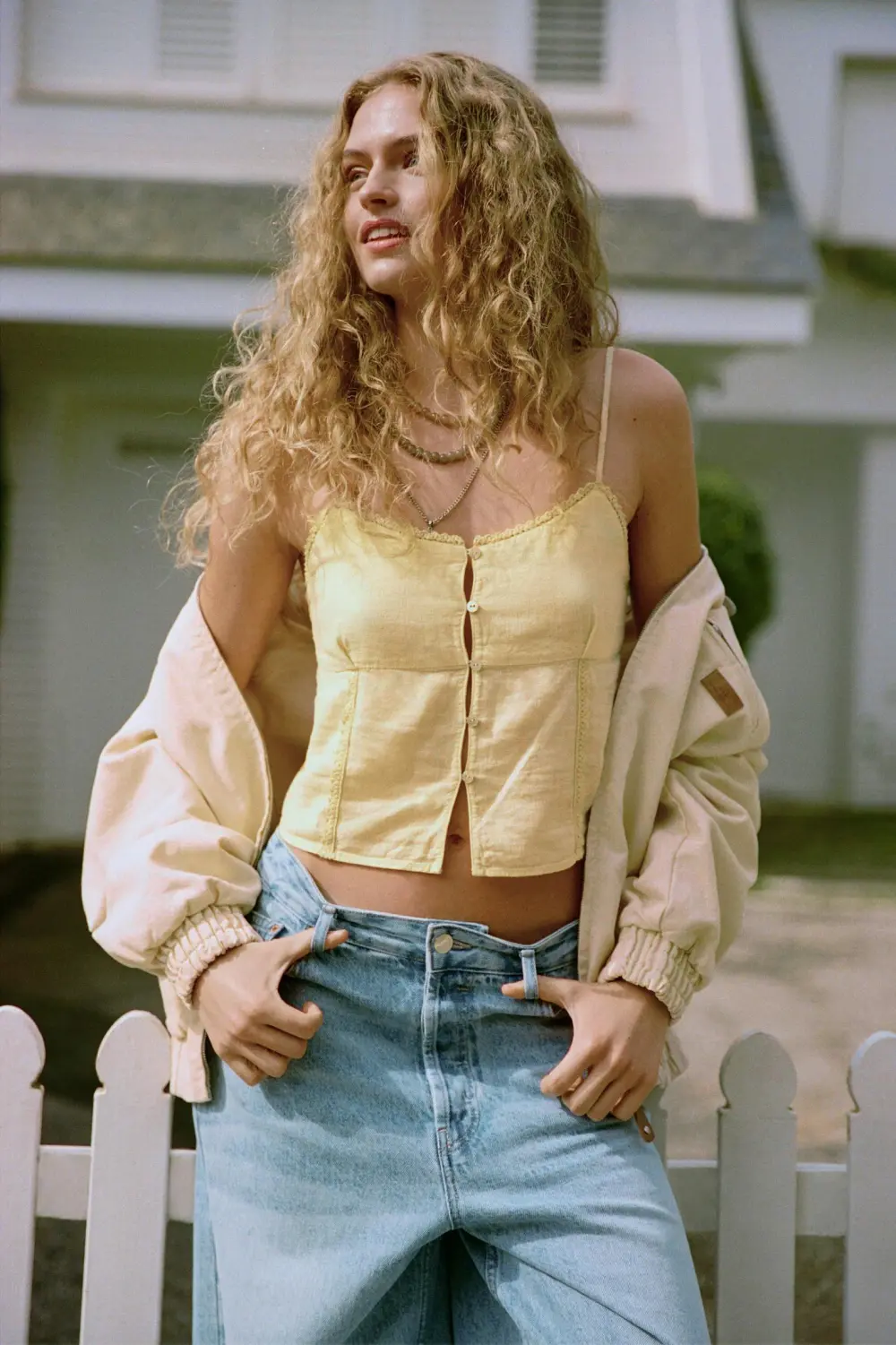 Lace-trimmed top with straps
