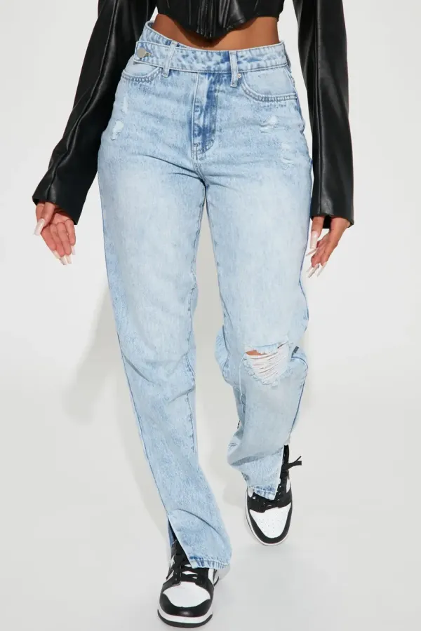 Crossed Out Straight Leg Jeans - Light Blue Wash