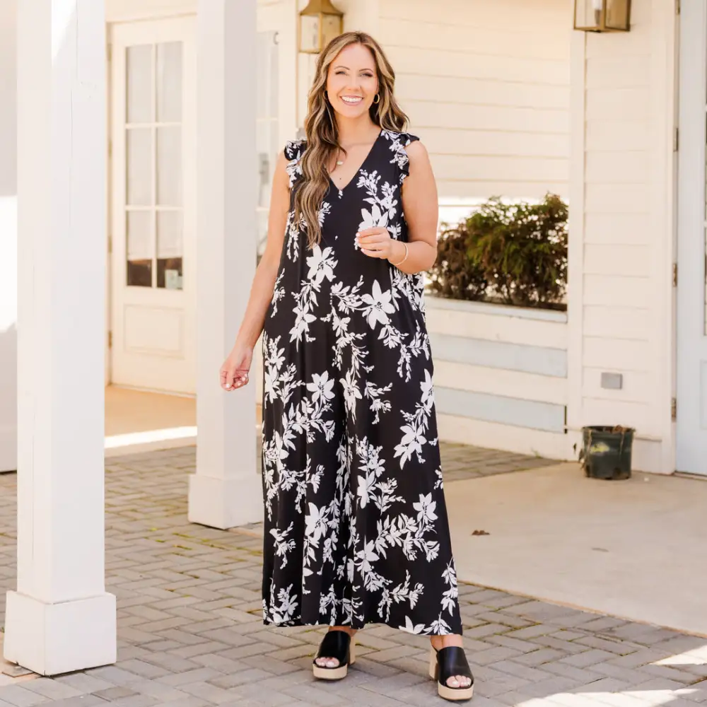 Lushly Blooming Jumpsuit, Black