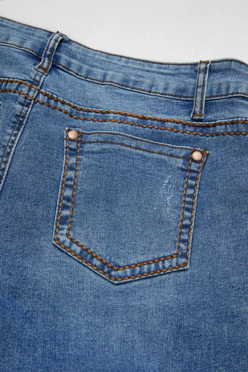 Wash Contrast Stitch Seam Front Low Waist Bootcut Jeans