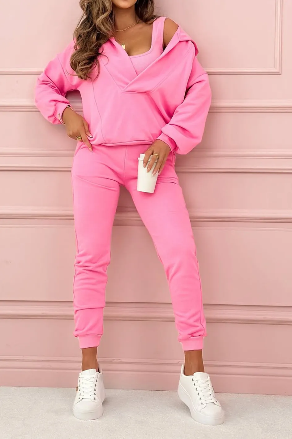 Women'S Solid Color Tube Top And Zipper Jacket And Pants Three-Piece Set