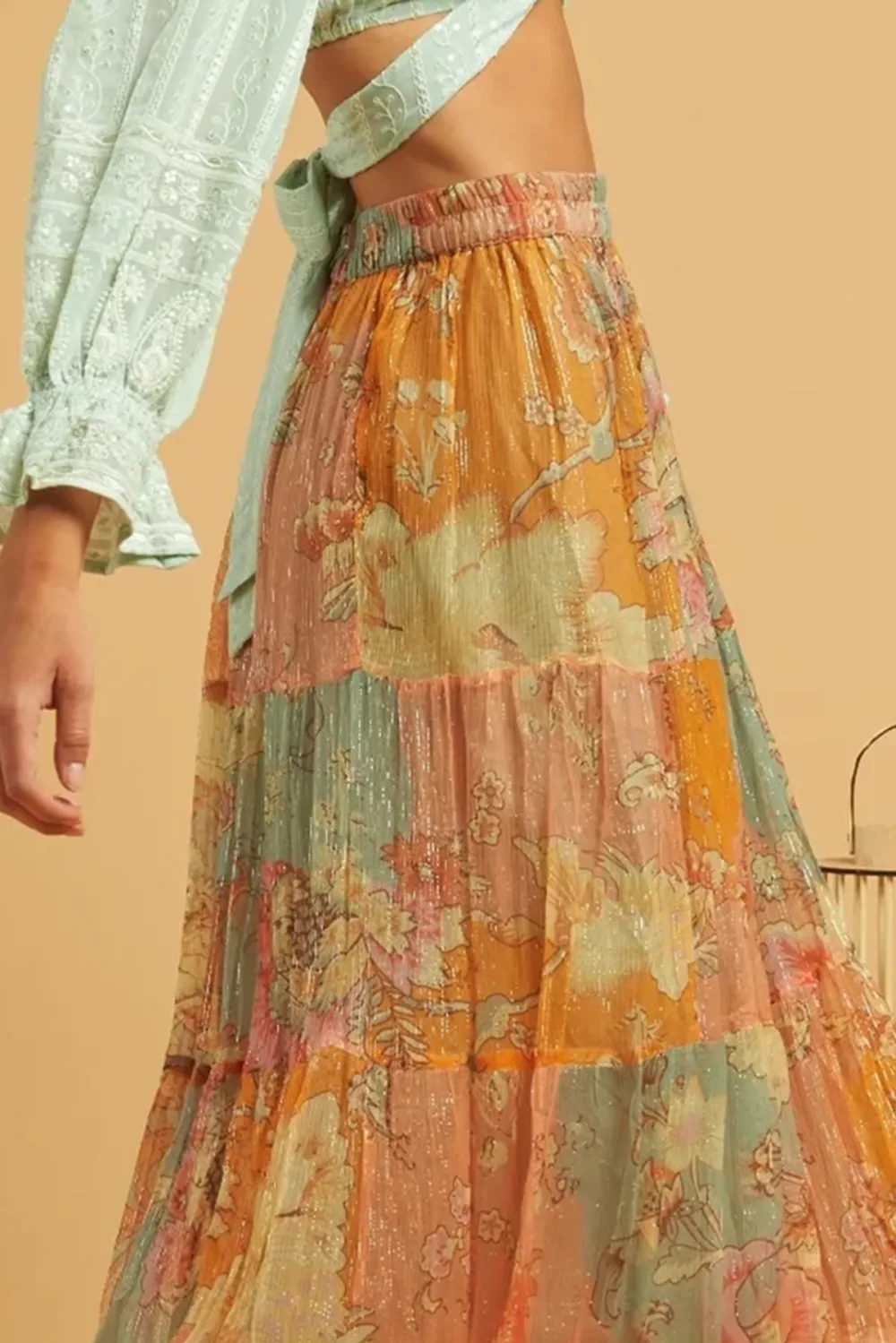 Multicolor Tie Dye High Waisted Maxi Skirt