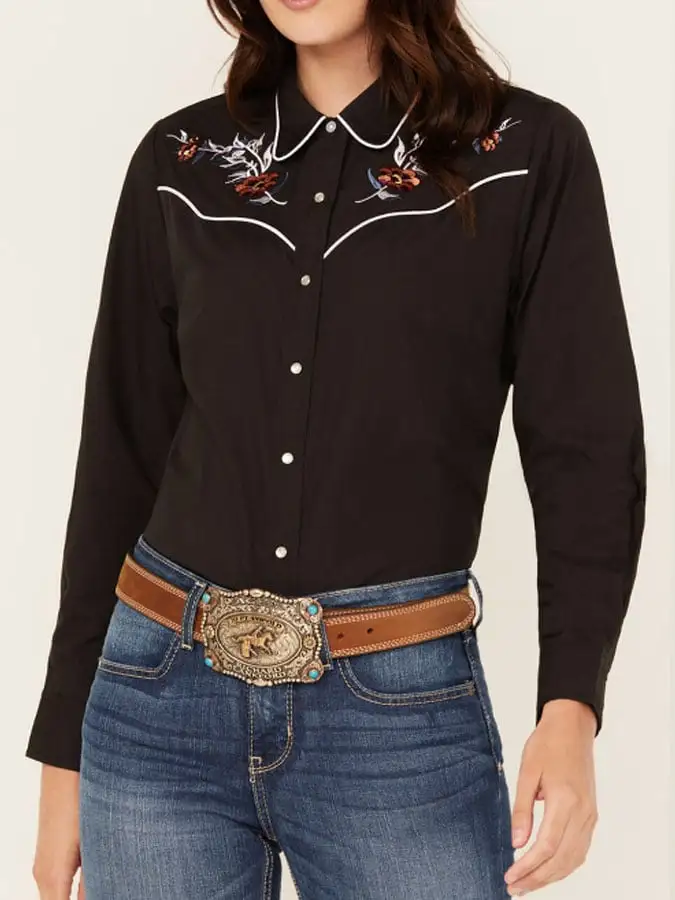 Women's Vintage Western Print Long Sleeve Shirt
