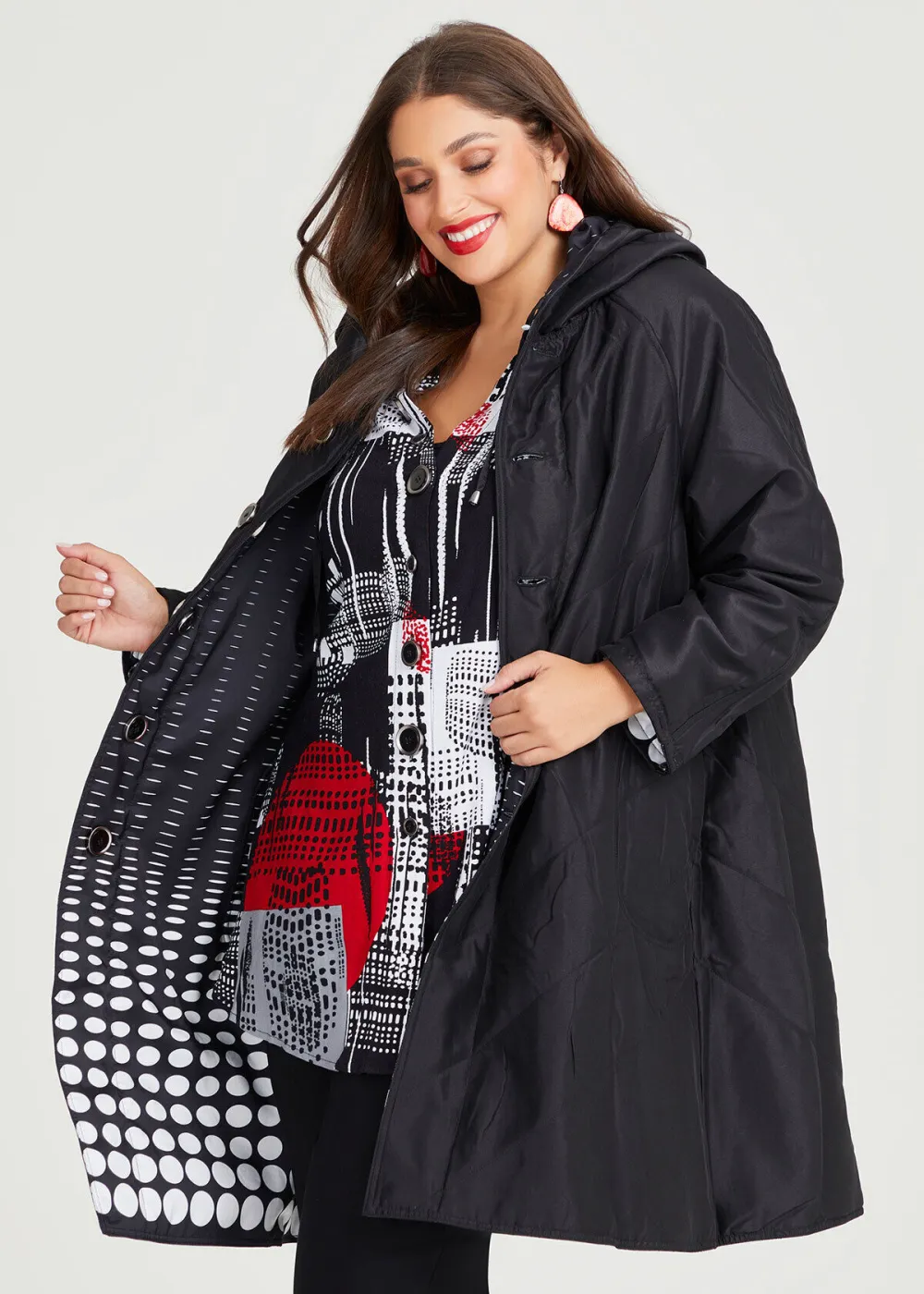 Reversible Spot Print Puffer Coat