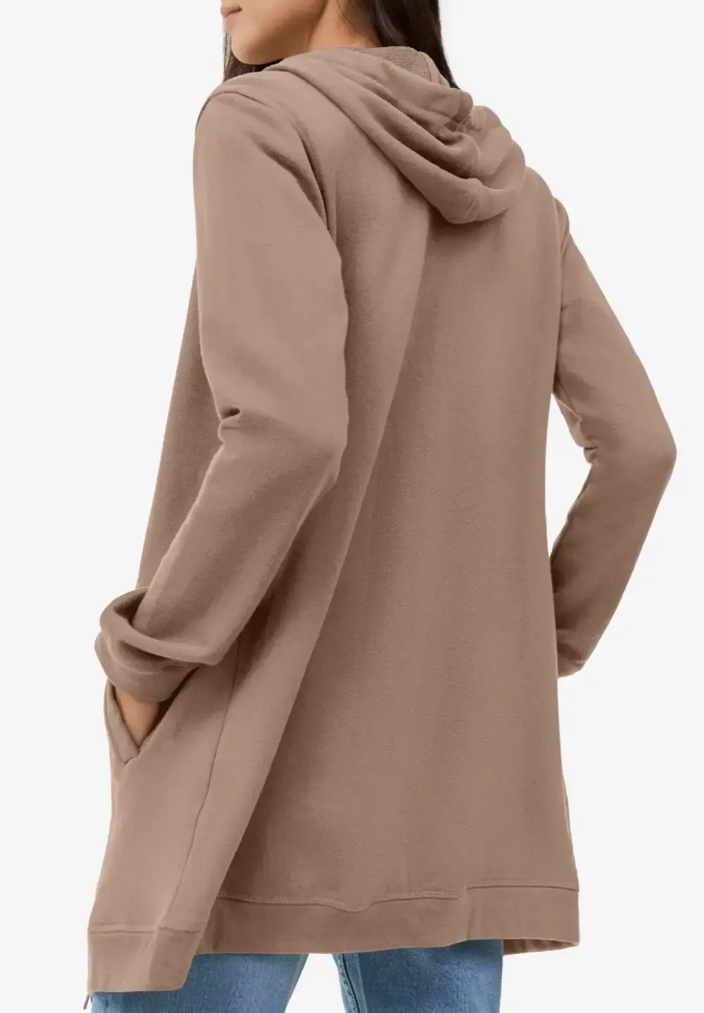 French Terry Long Zip Front Hoodie