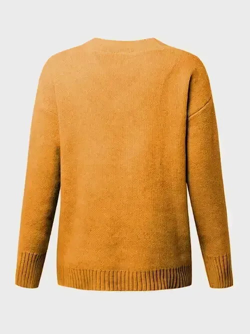V-Neck Long Sleeve Knit Top Sweater AC