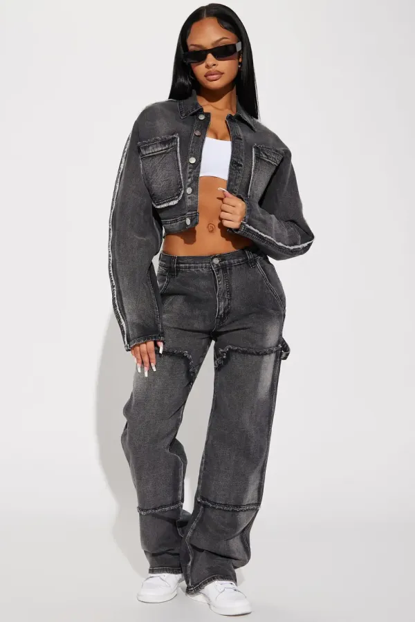 High Alert Crop Denim Jacket - Black Wash