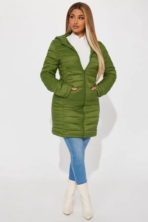 Padded Landing Puffer Coat - Olive