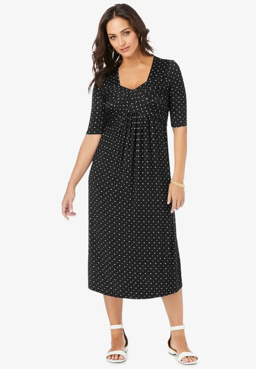 Stretch Knit Pleated Front Dress