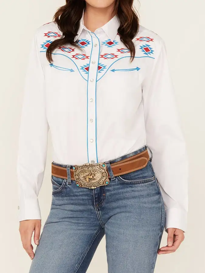 Women's Vintage Western Print Long Sleeve Shirt