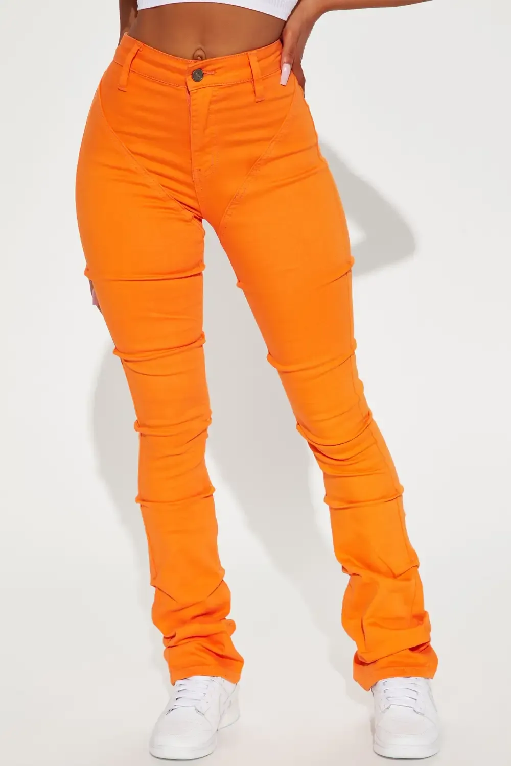 See Me High Rise Stacked Straight Leg Jeans - Orange