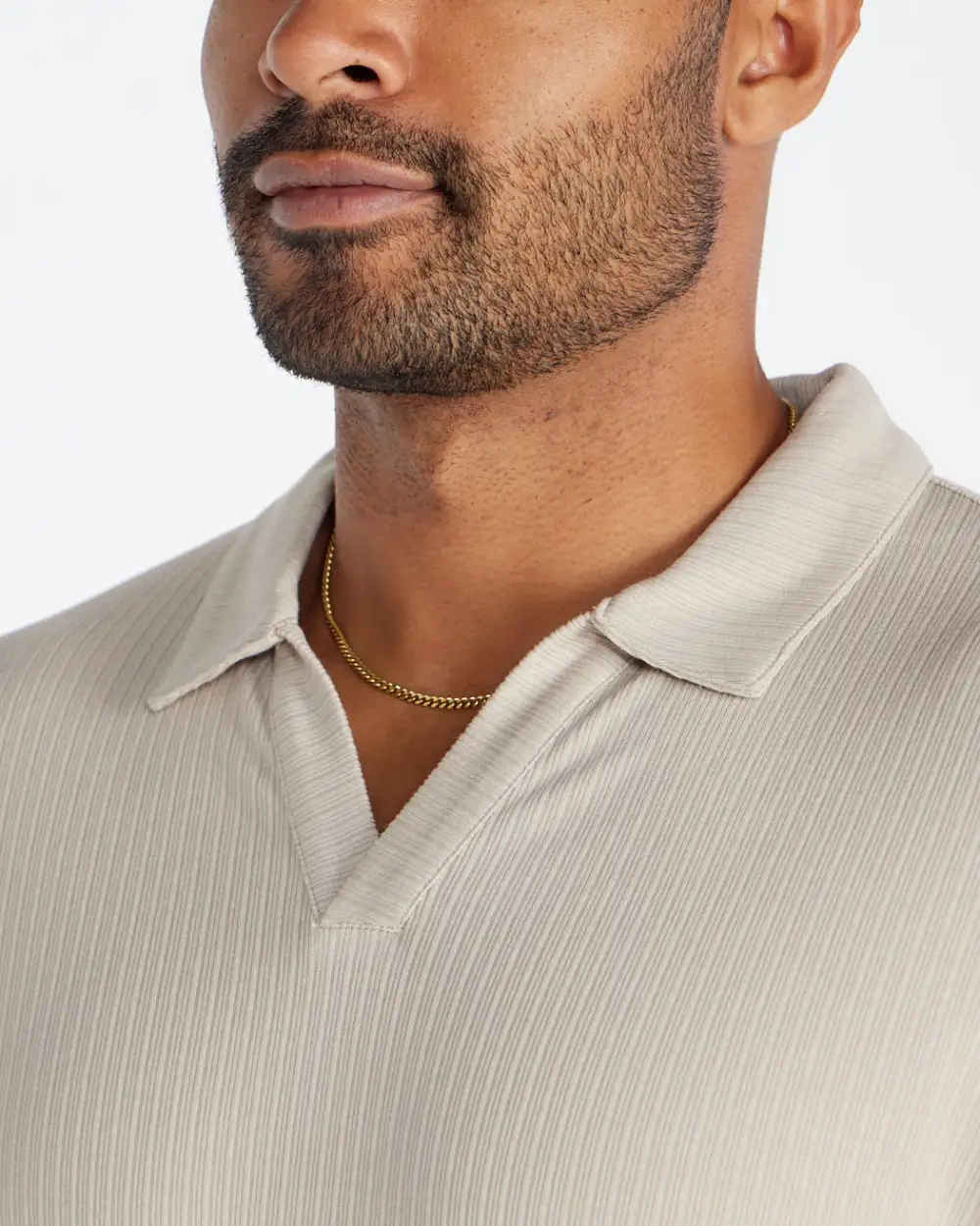 Ribbed Long Sleeve Open V Polo