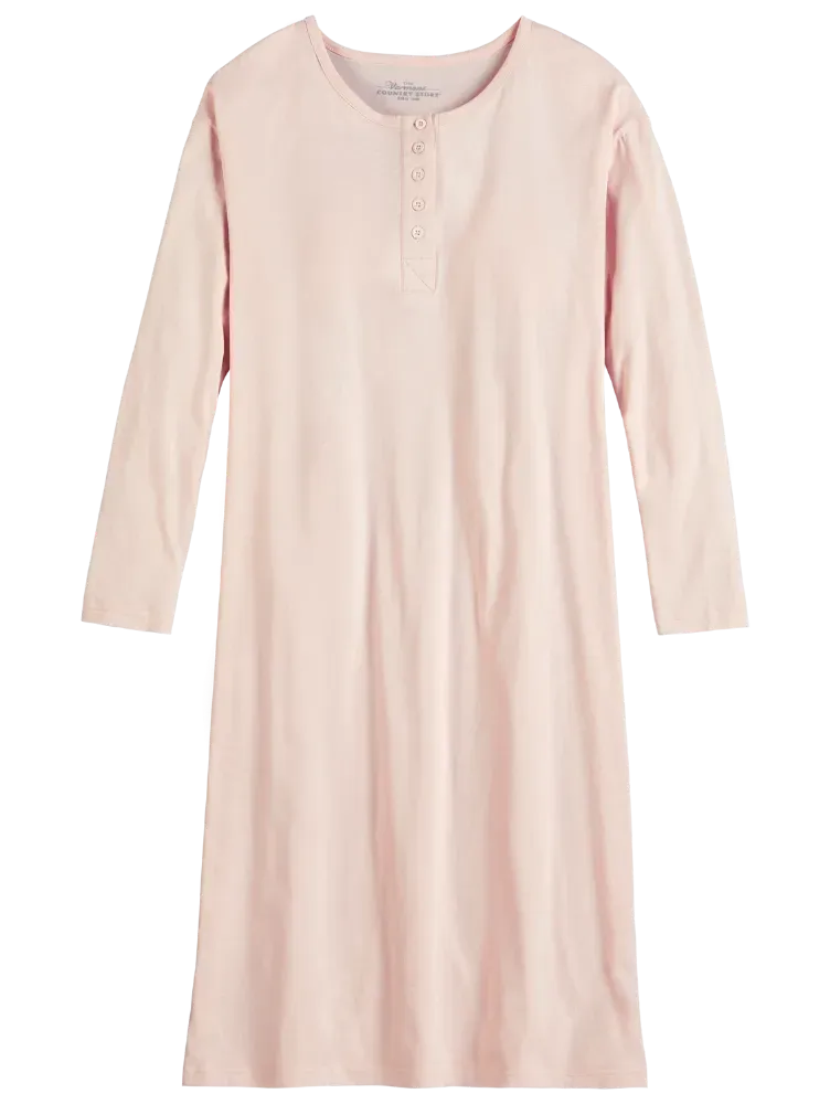 Comfort Knit Solid Color Cotton Long-Sleeve Nightgown