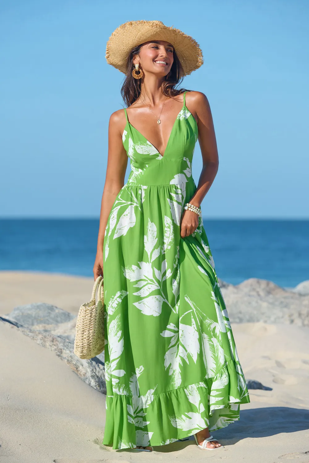 Lemon Blossom Tropical Midi Dress