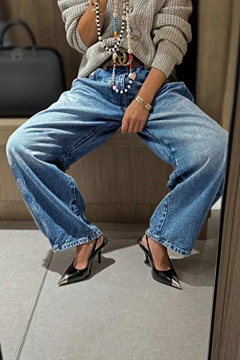 Wash Seam Detail High Rise Barrel Leg Jeans Without Belt