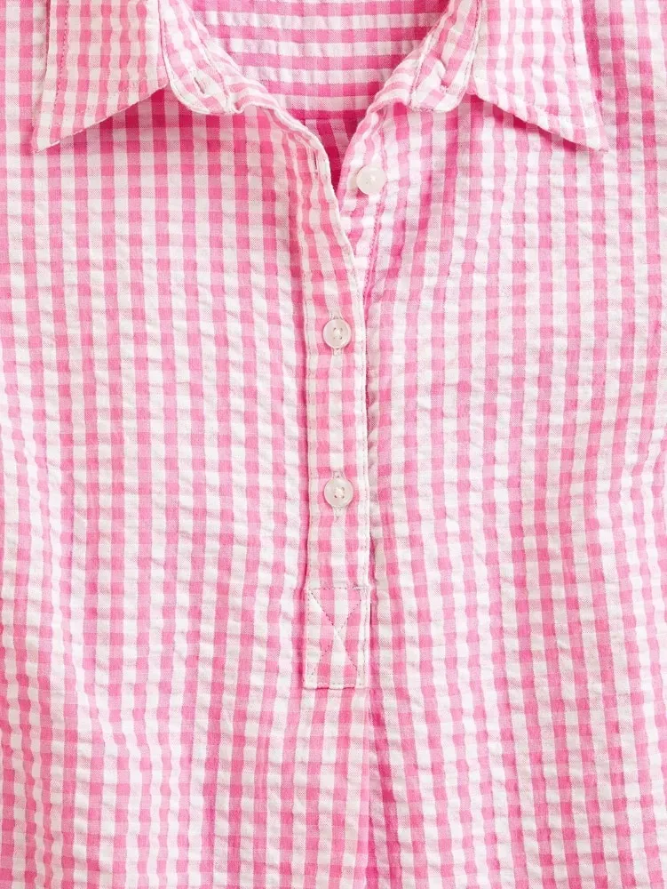 Women's Short-Sleeve Cotton Seersucker Popover Top
