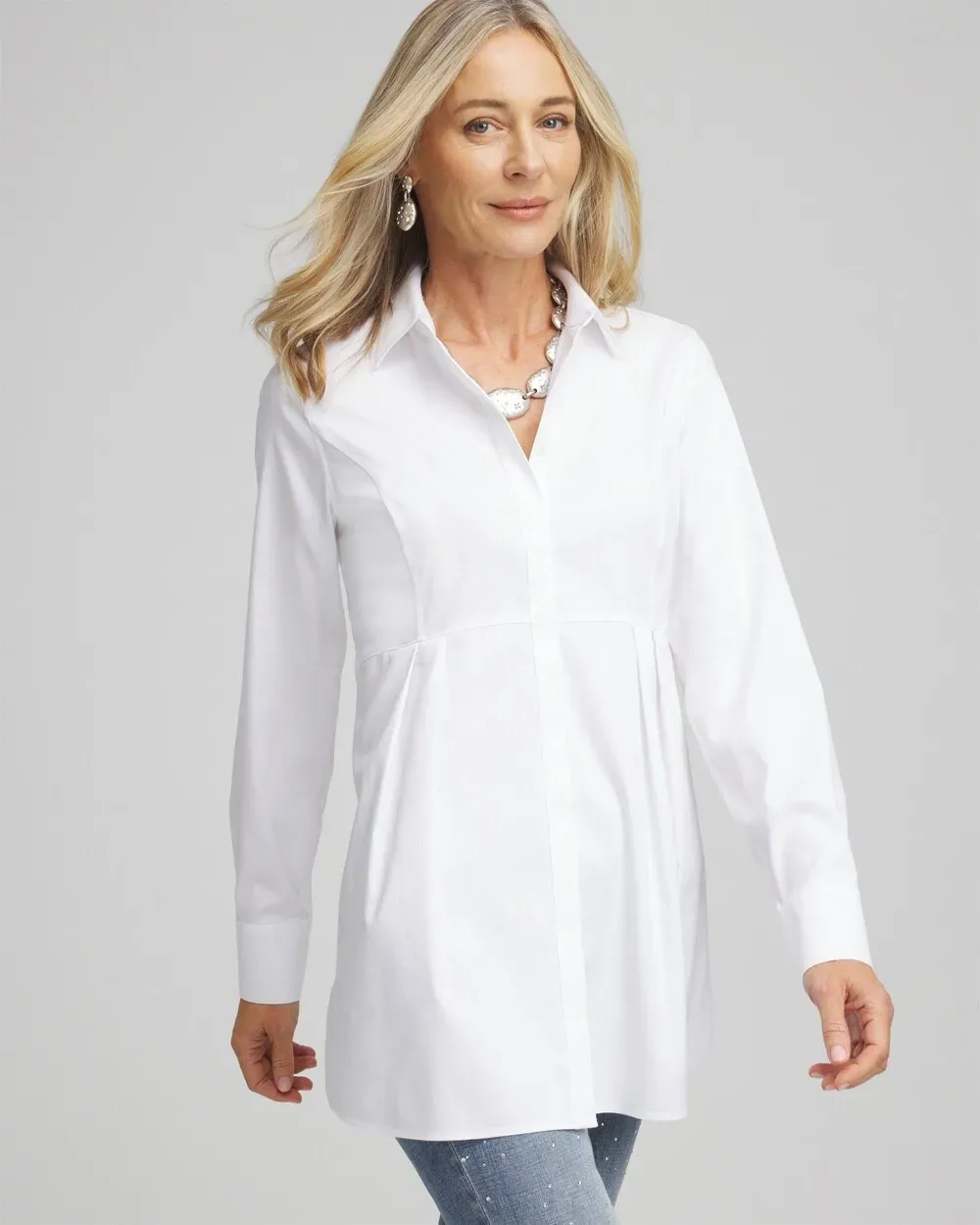 No IronTM Peplum Pleated Shirt