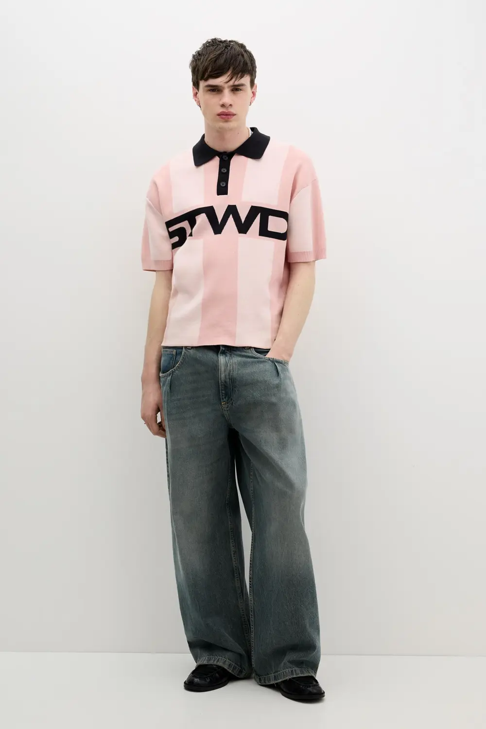 Striped STWD knit polo shirt