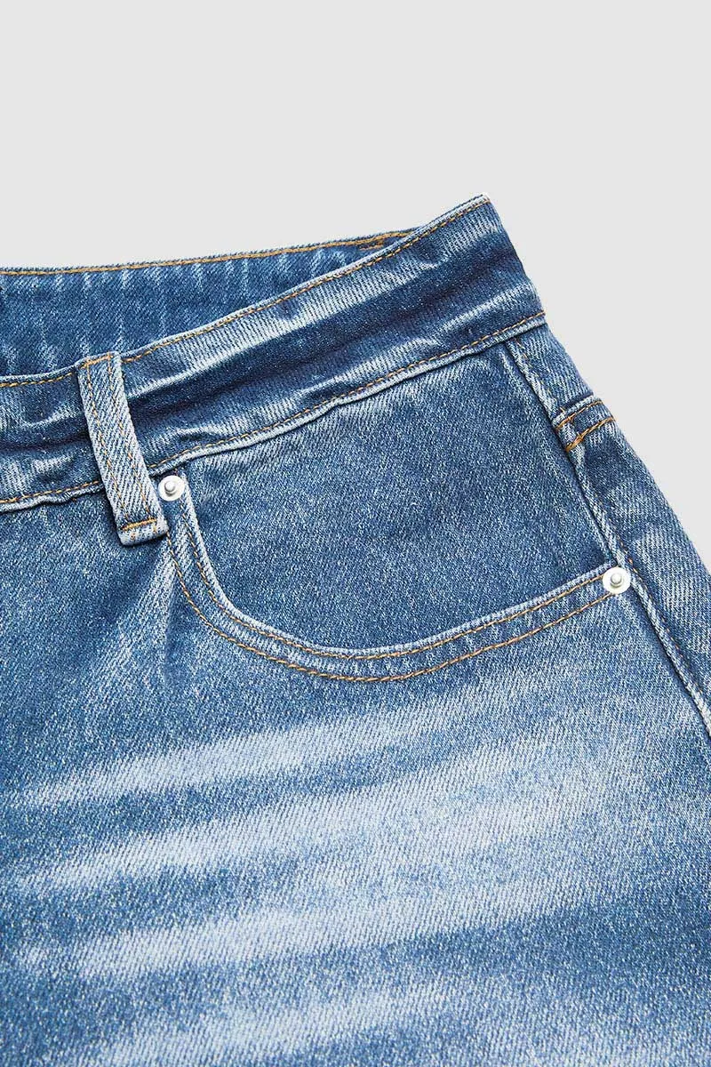 Wash Ripped Raw Hem Mid Rise Crop Jeans