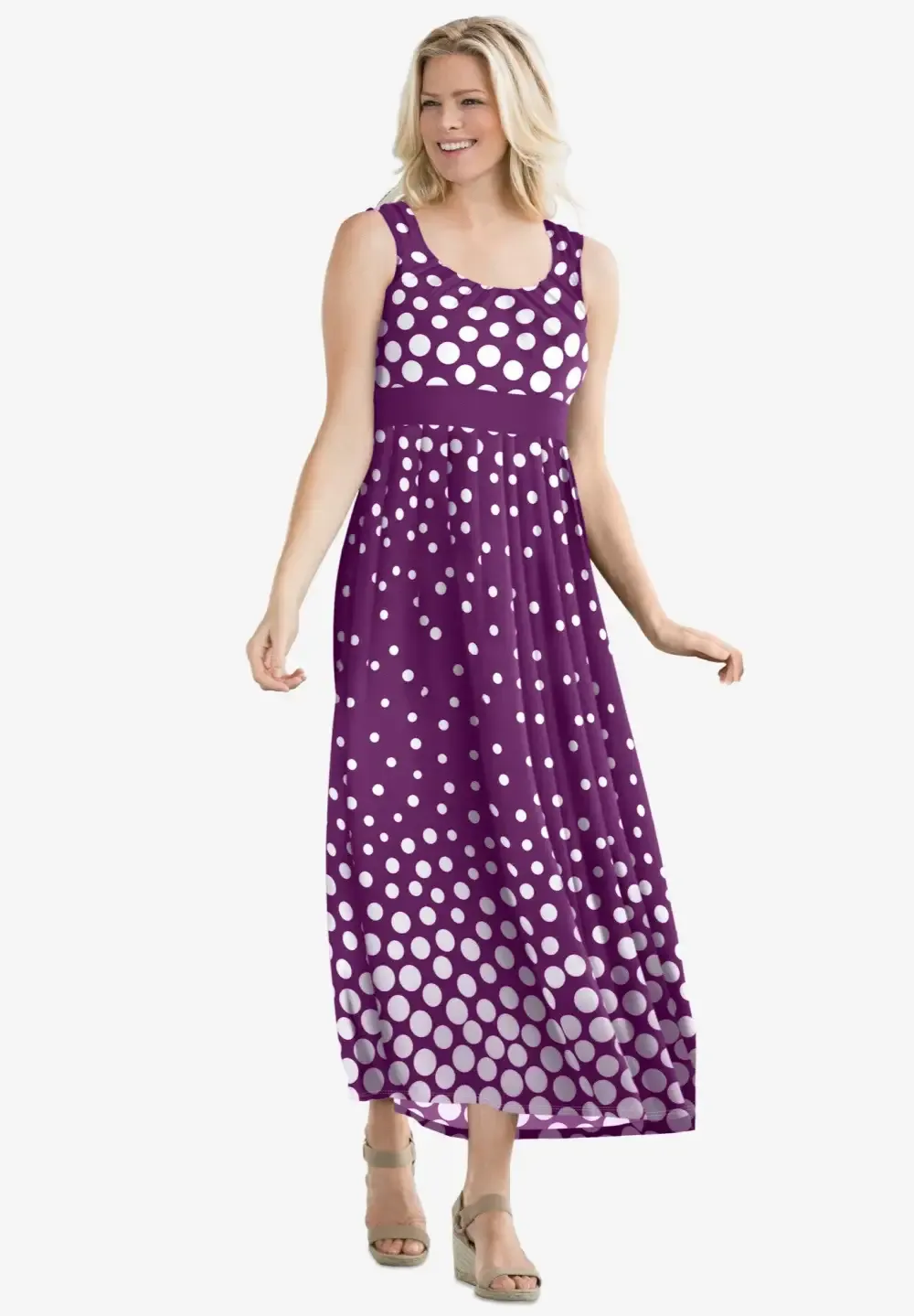 Banded-Waist Print Maxi Dress