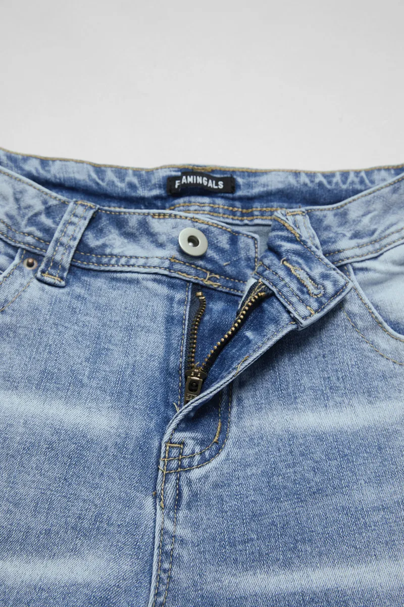 Wash Stitch Detail Stretchy Low Waist Straight Leg Jeans